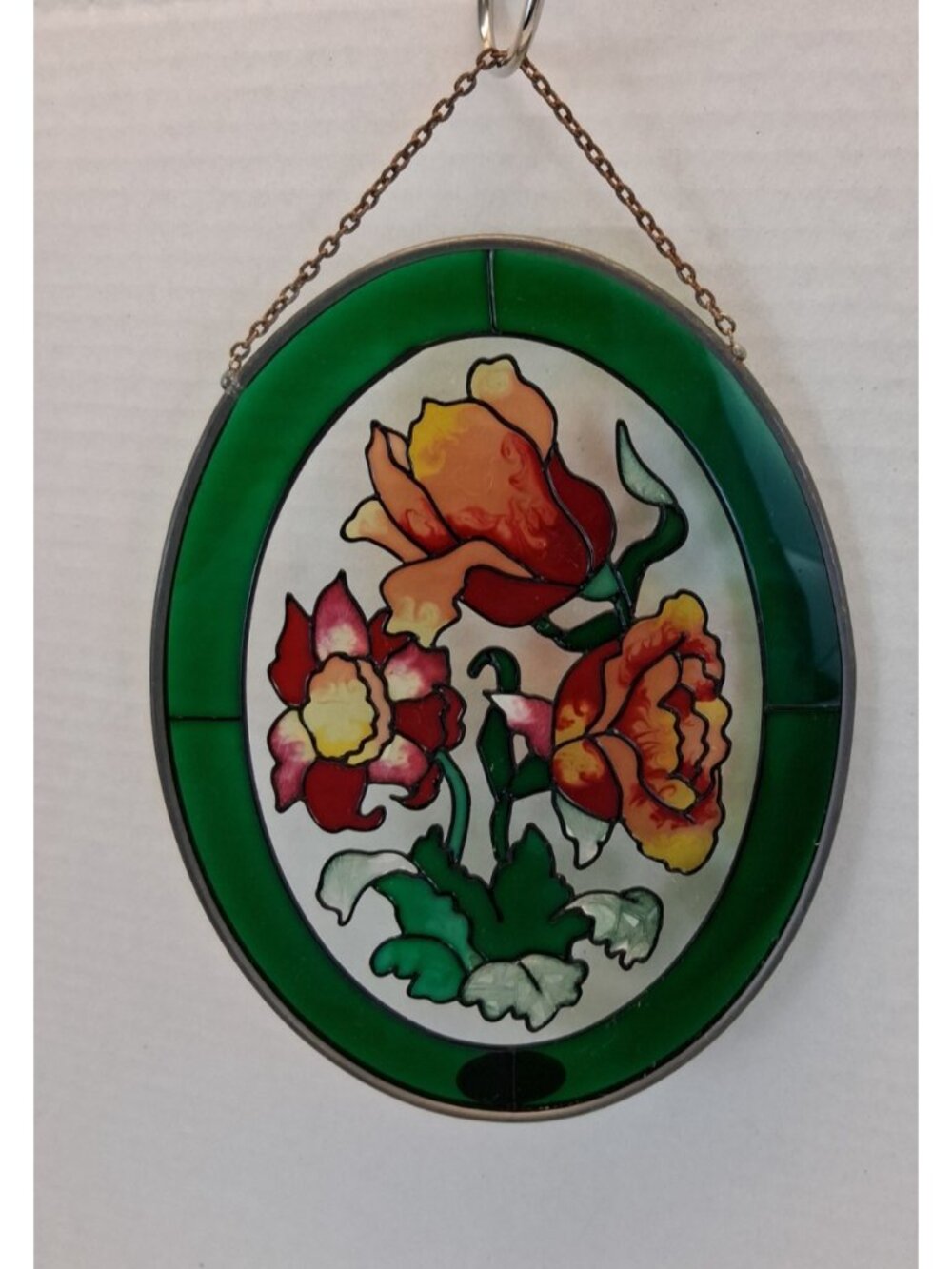 Joan Baker Designs Hand Painted Floral Stained Glass Window Panel Suncatcher GUC